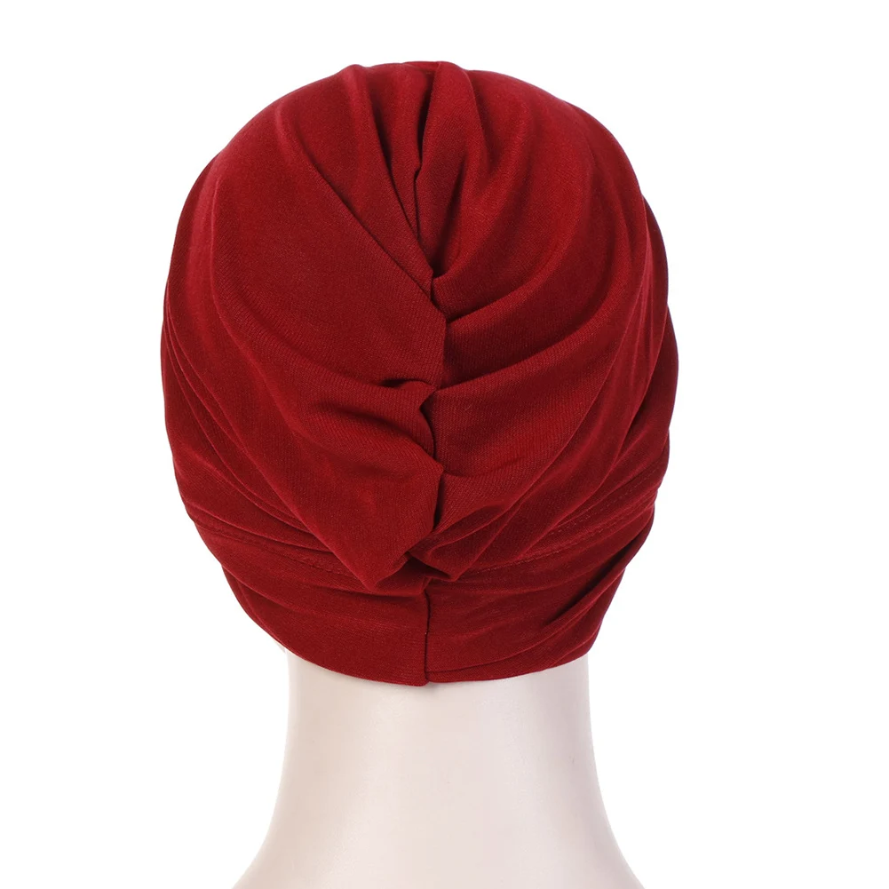 Женская эластичная шапка тюрбан с перекрестной головкой, бандана для химиотерапии, мусульманский шарф, простые хиджабы, шапки, этнические, черные, синие, модные головные уборы