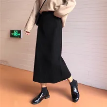 Простой, но приятный! Стильная черная трикотажная юбка, длинная эластичная талия, Осень-зима, Jupe Longue Falda Larga Gonne goning Saia