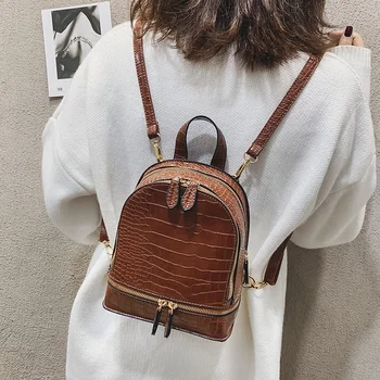 

Vintage Crocodile pattern PU Leather Small Backpacks For Women Fashion Zipper Mini Back Pack Girls' Backpack Female Shoulder Bag