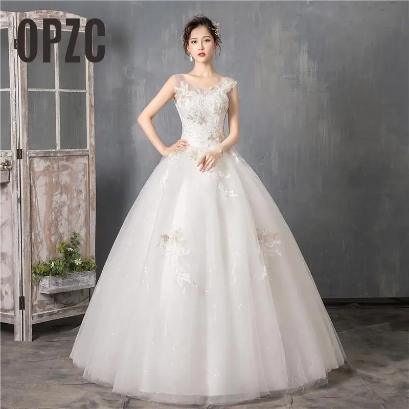 HPYFNSH Cheap Korean Style V-Neck Lace Tank Appliques Ball Gown Wedding Dress 2020 New Fashion Simple estidos de noivas | Свадьбы и