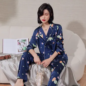 

2PCS Shirt&pant Casual Loose Sleepwear Nightwear Print Flower Women Pajamas Set Sexy Sleep Set Long Sleeve Pajamas Set Homewear