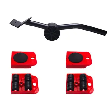 

5pcs Furniture Lifter Slider Kit Heavy Stuff Mover Tool Wheeled Roller Wheel Bar M2EF