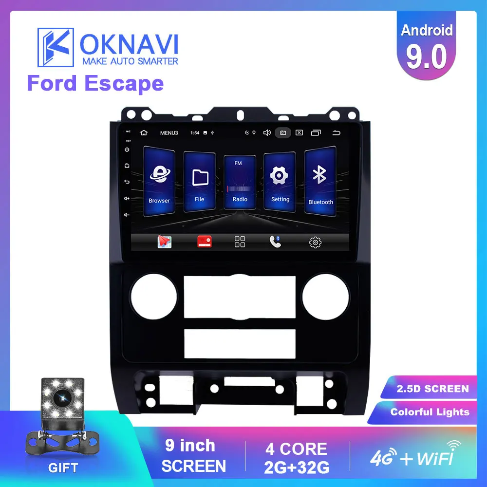 

OKNAVI 9" Android 9.0 For Ford Escape 2007-2012 Car Multimedia Player DVD GPS Navigation Stereo Radio Head Unit With 4G Camera