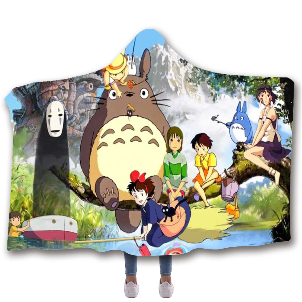 

Anime My Neighbor Totoro Printed Soft Blanket Warm Wool Velvet Hoodie Blanket Home Sofa Camping Cloth Harajuku Hooded Blanket