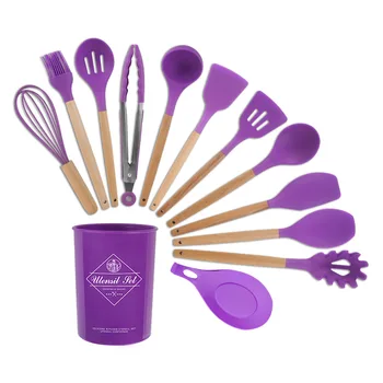 

1pc Purple Silicone Kitchen Utensils Gadgets Wood Handle Cooking Tools Kitchenware Set Spatula Shovel Spoon Home Kitchen Tools
