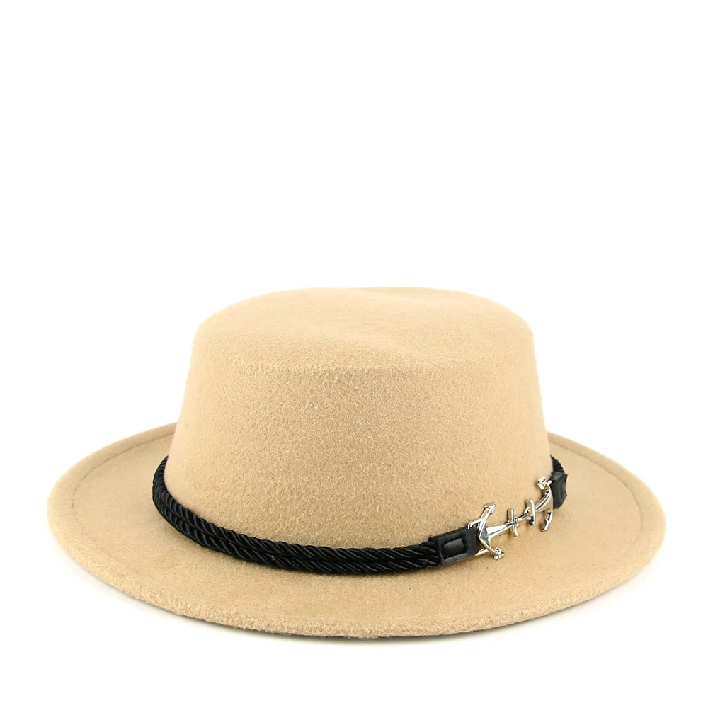 Женская Фетровая Шляпа Fedora, зимние шляпы с широкими полями, осенняя мода, церковная женская имитация шерсти, мужская фетровая шляпа, джазовая шляпа-котелок - Цвет: khaki