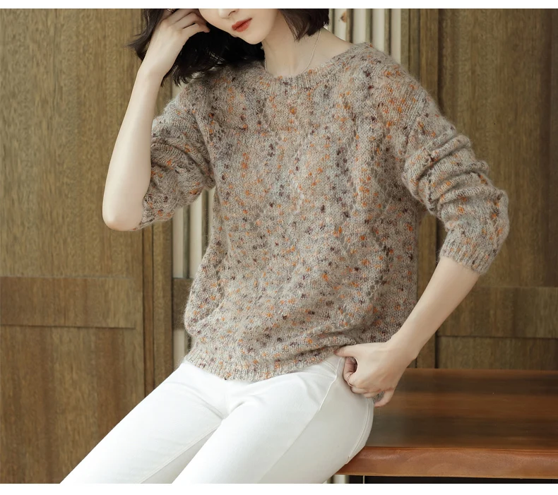 Loose fashion O-Neck Sweaters Women spring new Casual Long sleeve Knitted Pullovers winter Patchwork Keep warm Tops women