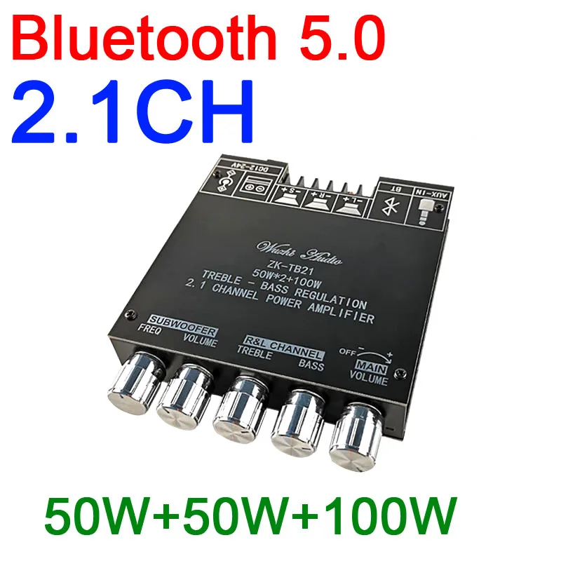 

2.1CH Bluetooth 5.0 TPA3116 Subwoofer Audio stereo POWER Amplifier Board 50W+50W+100W treble-bass tone AUX FOR DC 12V 24V CAR