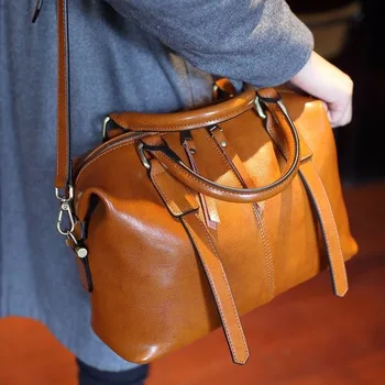 

2020 Vintage Hand Wax Women's Bag Boston Bag Women's Shoulder Messenger Bag