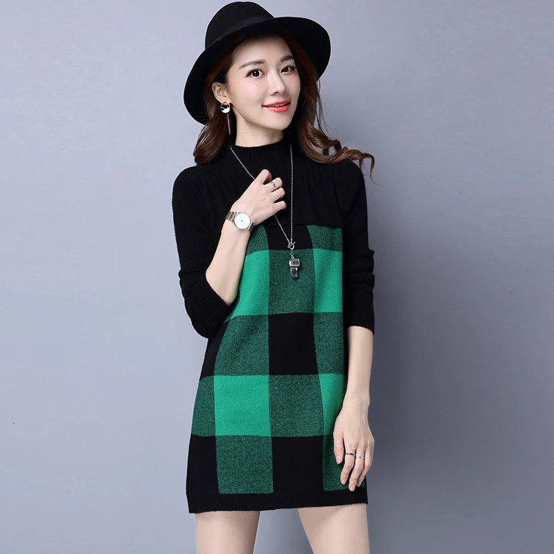 

Autumn Winter New Korean Half Turtleneck Sweater Womens Long Sleeve Set Head All-match Knitted Sweater Woman Plus Size 4XL T32