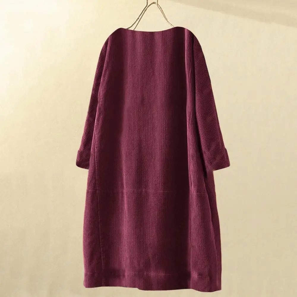 Ceny Kobiety w stylu Vintage sukienki sztruksowe etniczny nadruk patchworkowy z długim rękawem kieszenie luźna zimowa wydłużana sukienka 2020 Trend w modzie