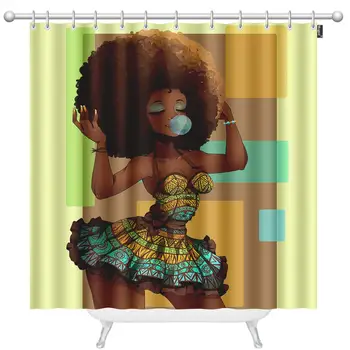 

Mugod Custom Waterproof Bathroom Afro African Woman Shower Curtain Polyester Fabric Shower Curtain Size 60 X 72