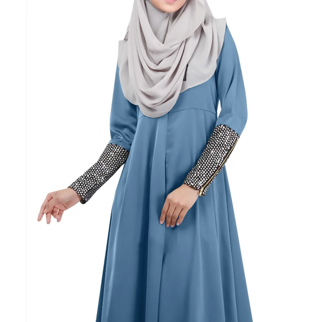 Повседневное мусульманское длинное платье абайя на молнии с блестками, Свободное длинное платье, Рамадан, Турецкая мусульманская молитвенная одежда, служение культу 10,29