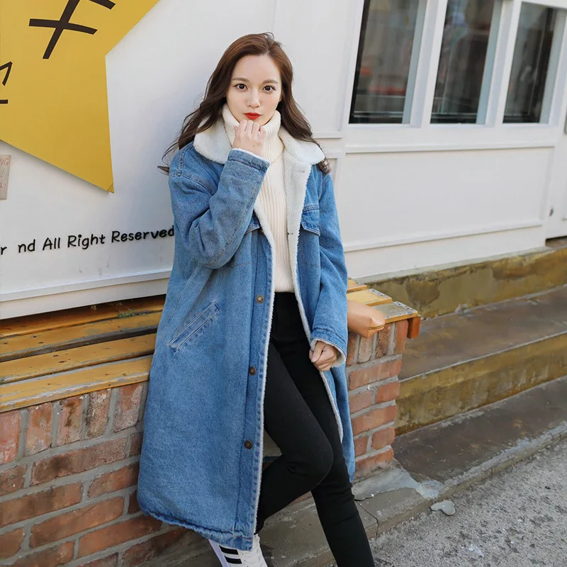 

2019 Autumn And Winter New Style Korean-style Loose-Fit Brushed And Thick Lambs Wool Cowboy Cotton Overcoat Women's Mid-length C