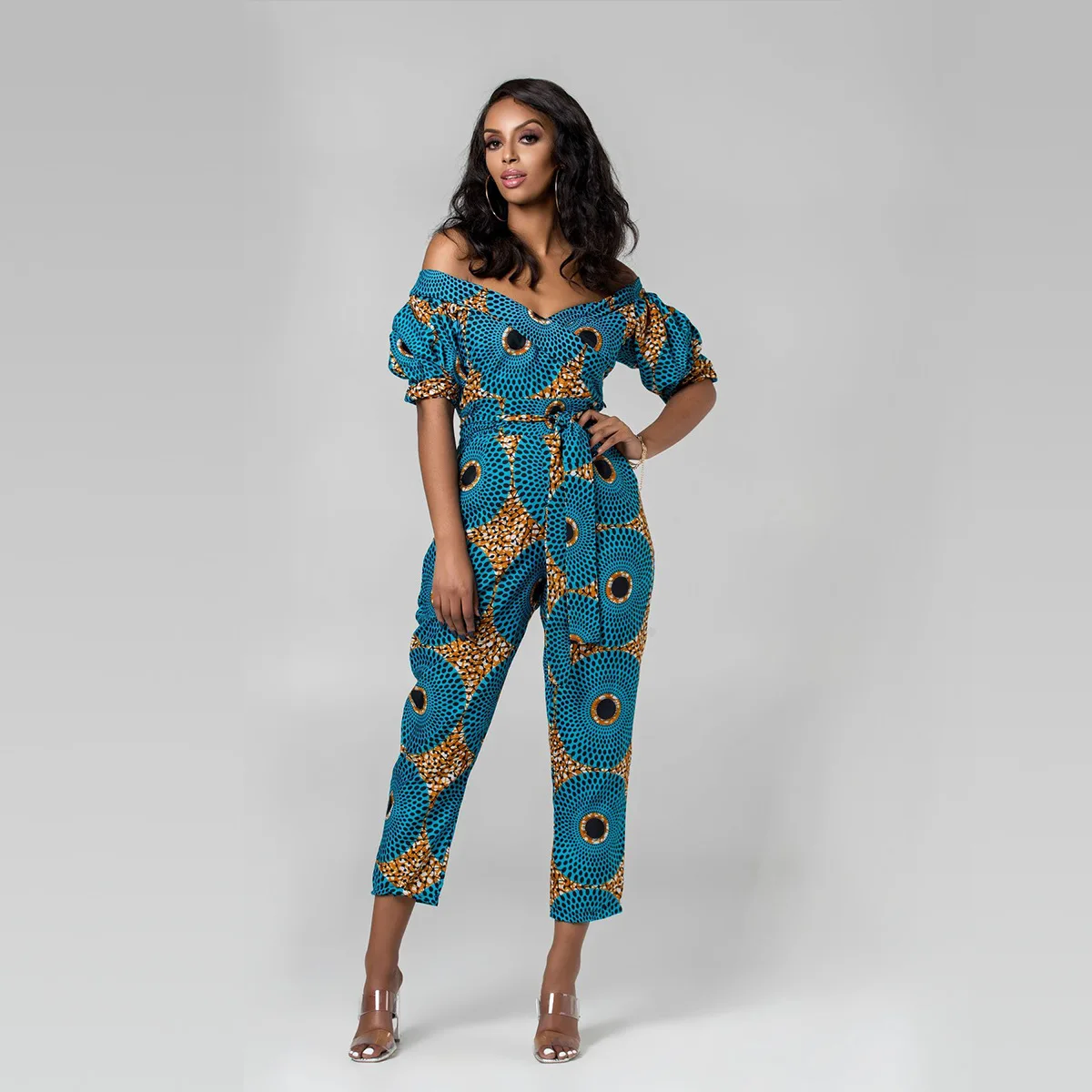 african fashion style New Summer African Printing Jumpsuit For Women Fashion Lantern Sleeves Off Shoulder Ankara Style Trousers Casual Lady Jumpsuit african outfits