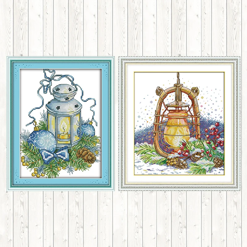 

The Blue Christmas Lights Needlework DIY Counted Printed on Canvas 14ct 11ct DMC Cross Stitch Set for Embroidery Kit Hand Crafts