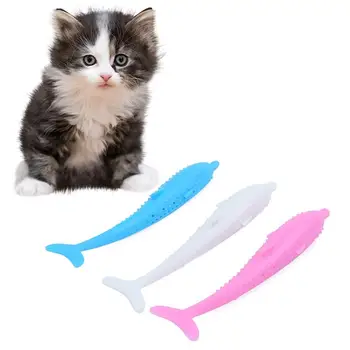 

Pet Cat Toothbrush Unique Fish Shape Toothbrush Fish Flop Kitty Toy Eco-Friendly Silicone Molar Stick Teeth