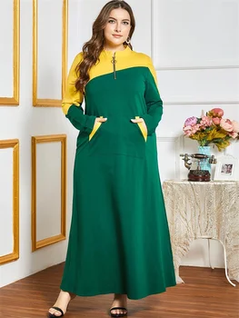

Siskakia Maxi Sweatshirt Dress for Women Winter 2020 Fashion Contrast Color Big Pocket Loose Sporty Muslim Arabic Turkey Clothes