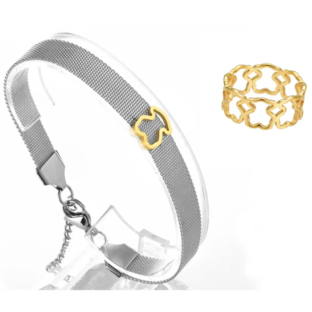 

Nice bear ring bracelet for best gift stainless steel jewlery set top high quality