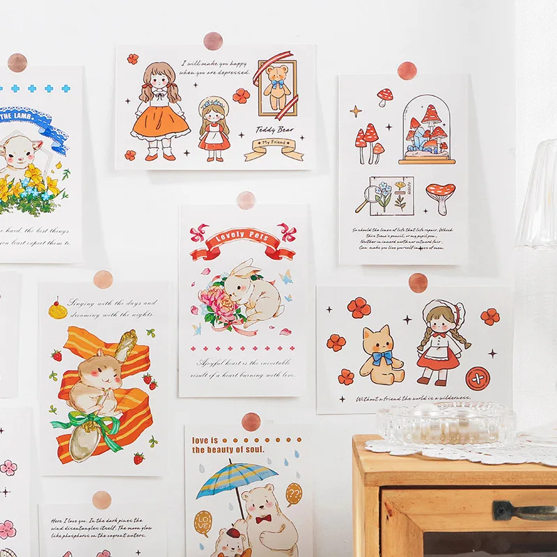 30 Pcs/Set Time Castle Series Postcard Hand Painted Cartoon Animals Greeting Cards Wish Card DIY Journal Decoration