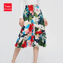 Плиссированная юбка для женщин; одежда для женщин; вечерние пляжные длинные юбки с высокой талией и пуговицами; женская богемная юбка с цветочным узором
