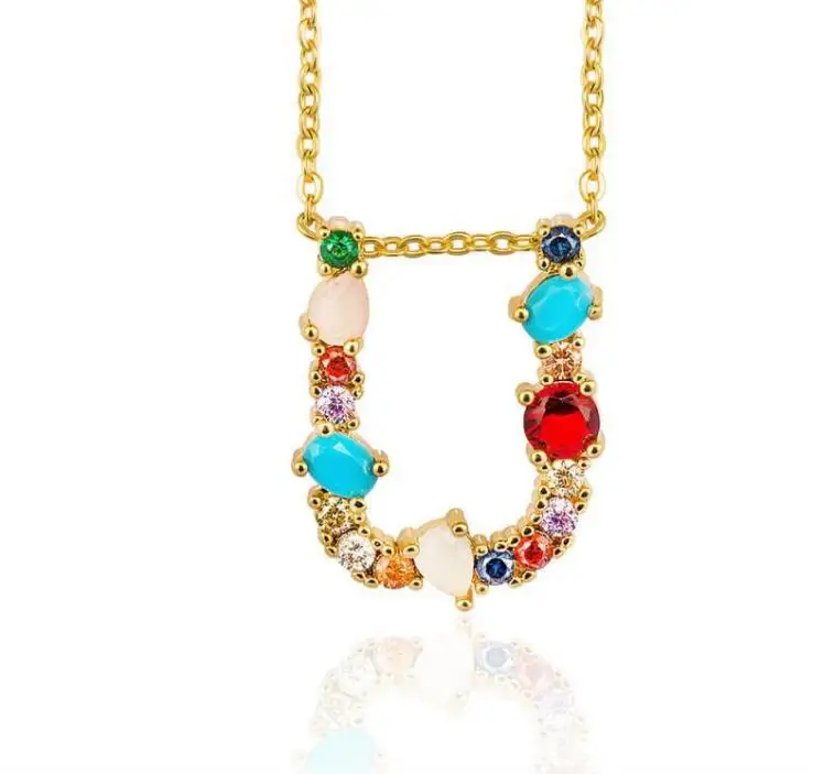 Многоцветное модное очаровательное золотое ожерелье с подвеской 26 алфавитов, микро проложенный циркон, начальные A-Z ожерелья с буквой, пара именных ожерелий - Окраска металла: U