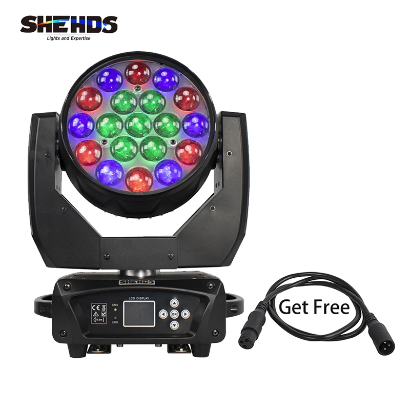 2pcs/lot LED Moving Head 19x15W RGBW Wash/Zoom Stage Light Professional DJ/Bar LED Stage Machine DMX512 LED Zoom Beam