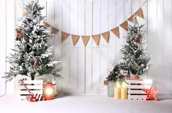 

HUAYI Wonderful Candlelight Christmas Tree With Retro White Wooden Wall Background Backdrop For Christmas Photo Booth Propw-4440