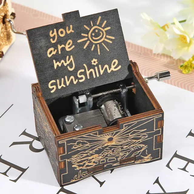 Retro Wood Hand Cranked Music Box Carved Kid Child Birthday Gift Home Decor You Are My Sunshine Birthday Christmas Gift 2