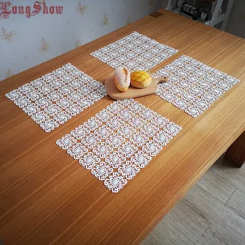 

1 Lot 2pcs 25x30cm White Pure Polyester Embroidered Hollow-Out Lace Dining Placemats