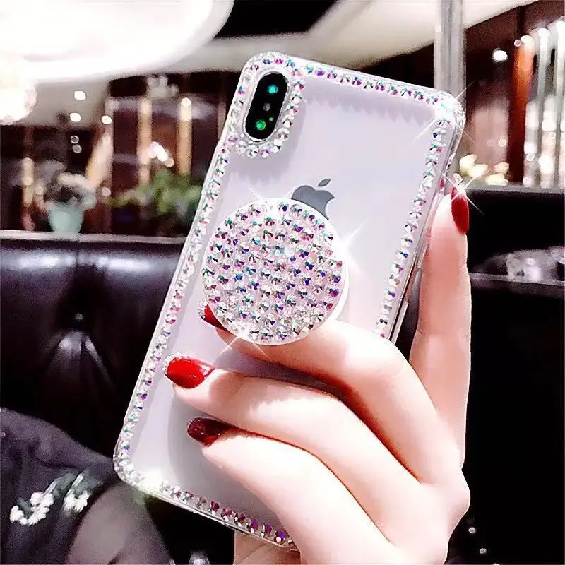 

SAMSUNG S10 Man-made Diamond Phone Case Applicable Xs MAX Soft Edge Apple XR Drill Holder Transparent Case iPhone 11