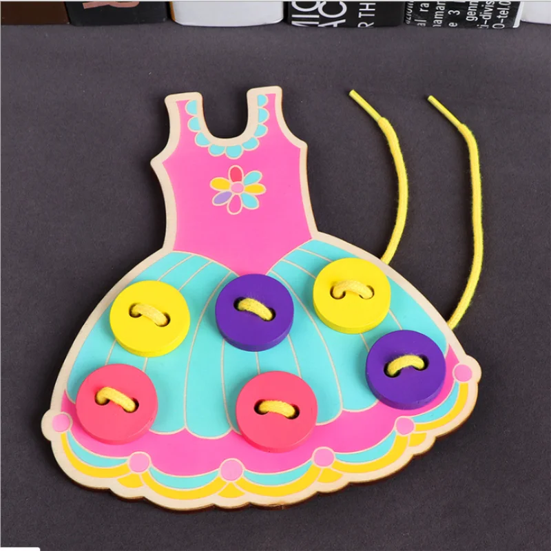 Montessori Toys Educational Wooden Toys for Children Early Learning Beads Lacing Board Toddler Sew On Buttons Teaching Aids