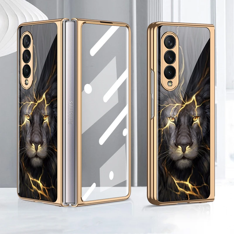 

Чехол из закаленного стекла с рисунком льва для Samsung Galaxy Z Fold 4 3 5G 360 полная защита с защитной пленкой для экрана жесткий чехол для телефона