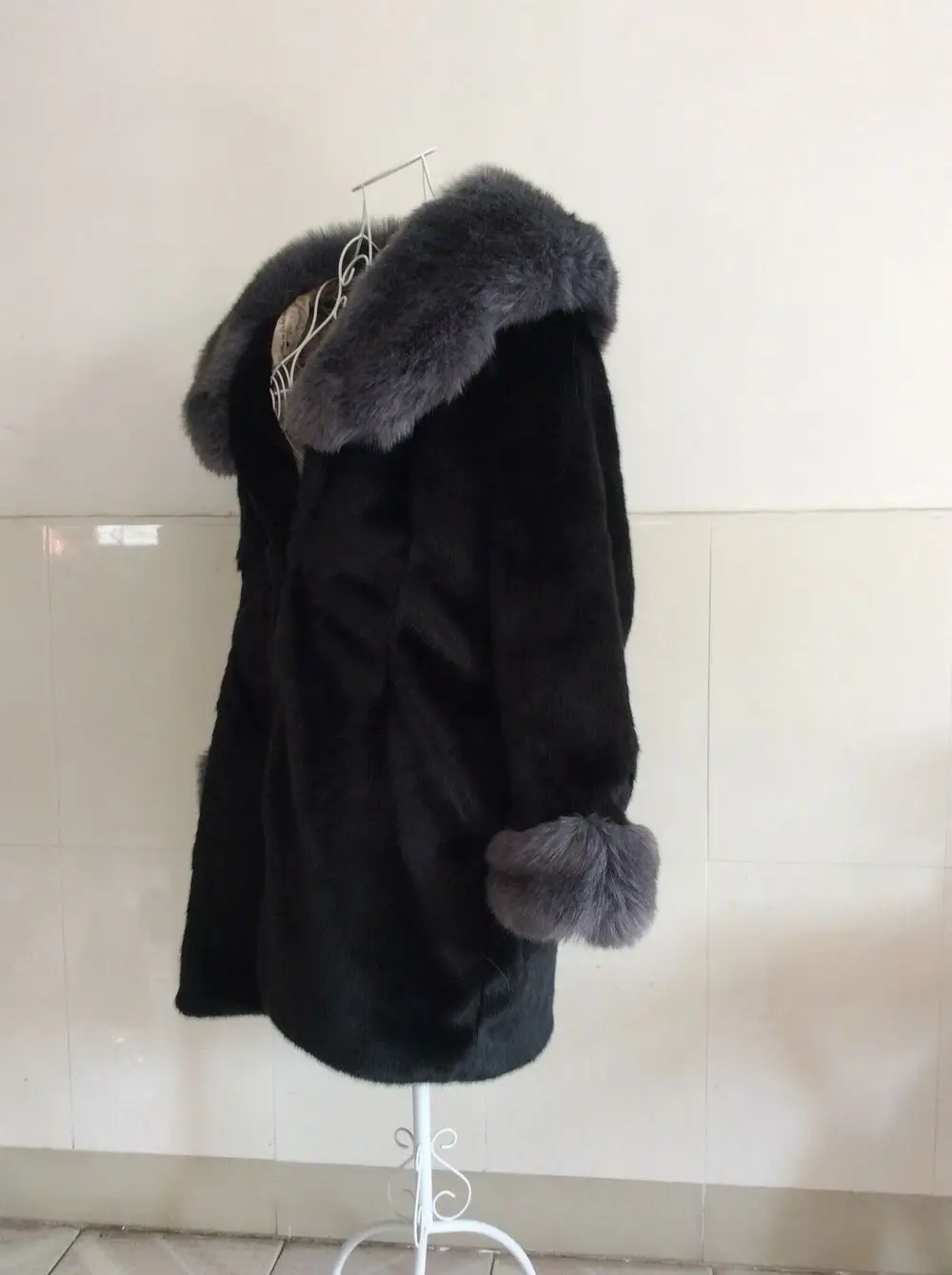6XL X-Long Женское пальто из искусственного меха норки Зимняя верхняя одежда черного кролика с лисьим воротником пальто Большие размеры colete feminino Y819