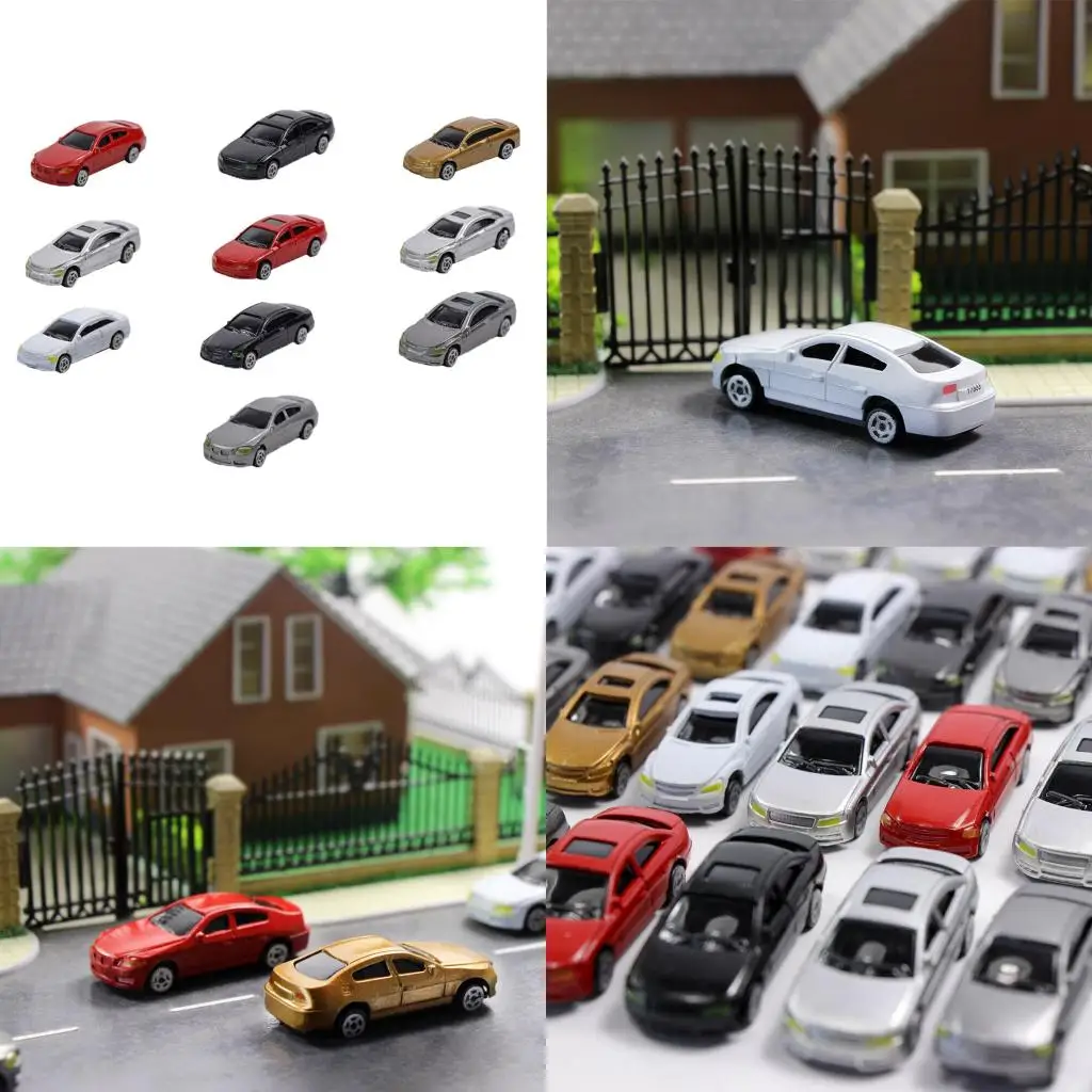 10 Pack 1/87 Mini Model Car Plastic Vehicle Train Layout Scenery