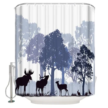 

Animal Deer Forest Black RabbitWaterproof Bathroom Shower Curtain Modern Household Shower Curtain