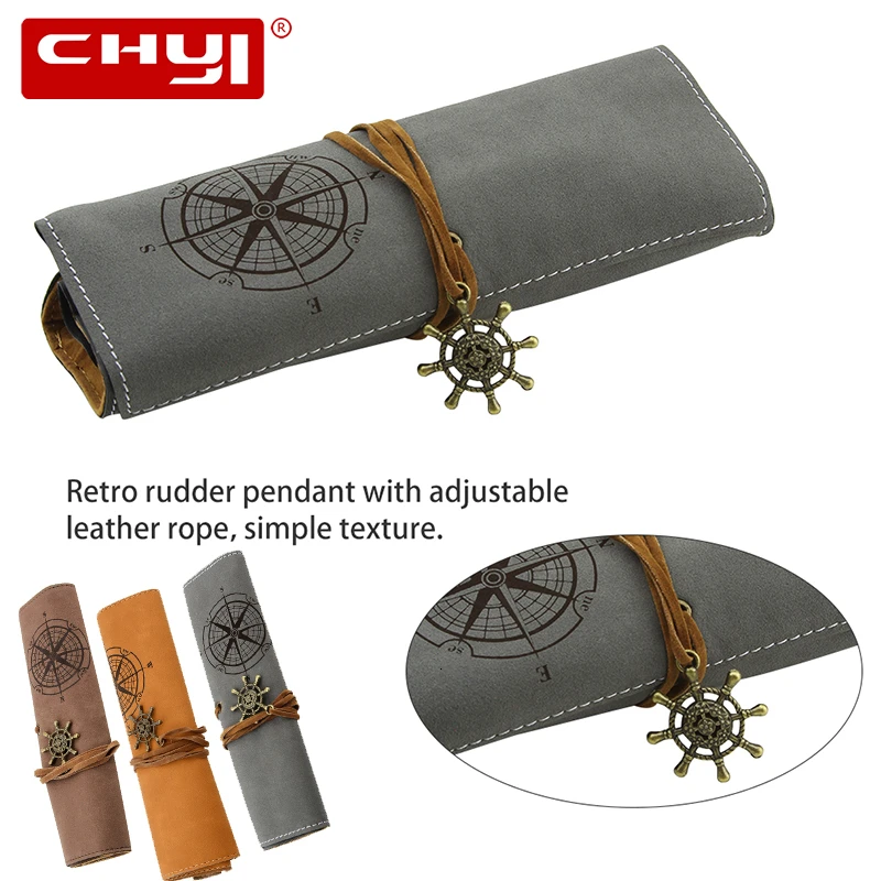 

Retro Vintage Treasure Map Pencil Bag Luxury Roll Pirate Figure Leather PU Pencil Case Stationery School Supplies Makeup Bag