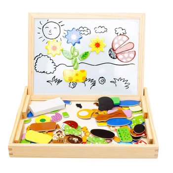 

Children's Wooden Puzzle Multifunctional Double-Sided Magnetic Drawing Board Puzzle-Animal Scene