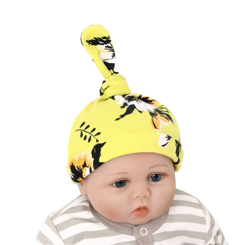 Yellow flower cap Для новорожденных детей с цветочным принтом детское стеганое одеяло, стильный комплект для маленьких девочек и мальчиков, для завёртывания для пеленания одеяло шапки тюрбаны 90x90 см - Цвет: Yellow flower cap