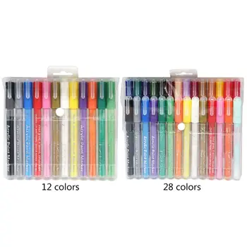 

12/28 Color Fine Tip Washable Acrylic Paint Markers for Ceramic Glass Kids Craft X6HB