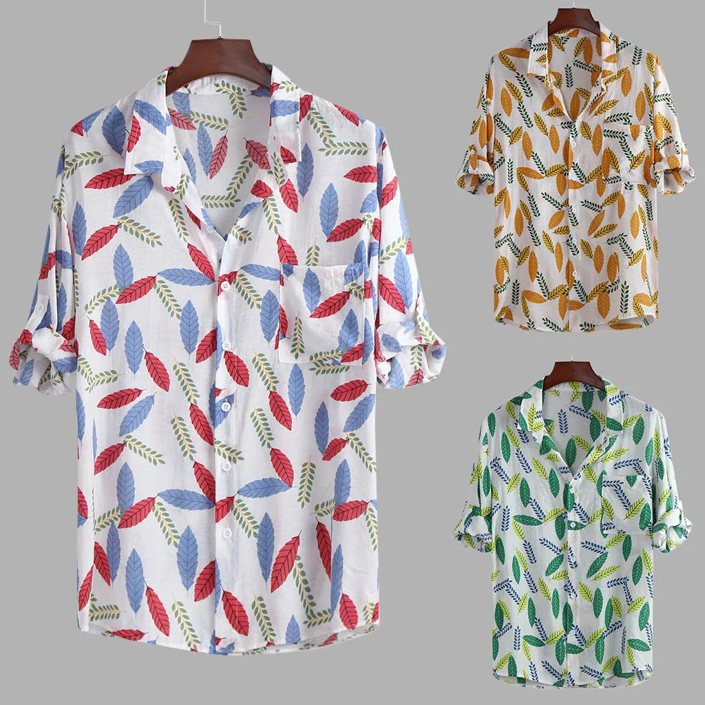 Мужская рубашка camisa masculina уличная осенне-зимняя Повседневная рубашка с отложным воротником и принтом на пуговицах с коротким рукавом мужские рубашки