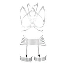 Белый бюстгалтер без косточек с эластичными жгутами, регулируемый бюстгальтер больших размеров, бандаж из ремешков, пояс для подвязки, сексуальный комплект нижнего белья, готическая одежда в стиле рейв