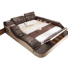 Настоящая Натуральная кожа кровать с массажем/Двойной каркас кровати king/queen size мебель для спальни camas модерн muebles de dormitorio