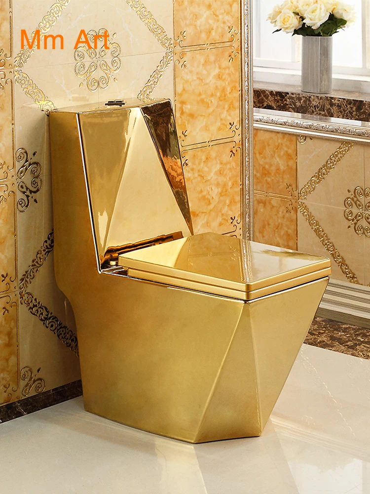 

Artistic Golden Diamonds Style One Piece Closestool Siphon Jet Fluishing S-Trap Floor Mounted Luxious Villa Bathroom Seat Toilet