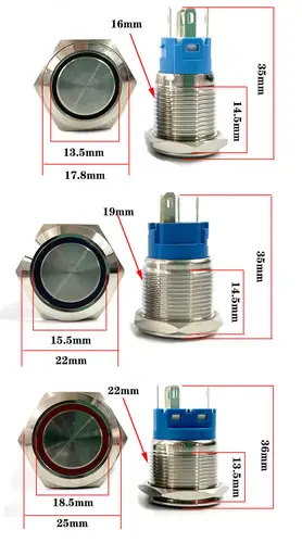 12/16/19/22mm Waterproof Metal Push Button Switch LED Light Momentary Latching Car Engine Power Switch 5V 12V 24V 220V Red Blue - Image 6
