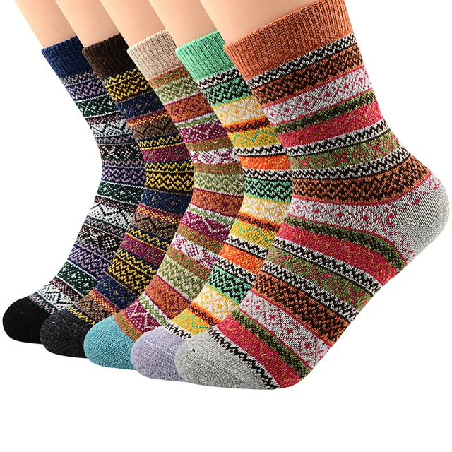 Men Socks Wool Cotton Casual High Quality Diamond pattern Men's Socks Winter thick warm 5 Pairs happy Socks Men Breathable 5 Pairs B