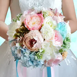 Небесно-голубой розовый искусственный букет невесты белый цветок Свадебный букет невесты держа украшение букетов Mariage