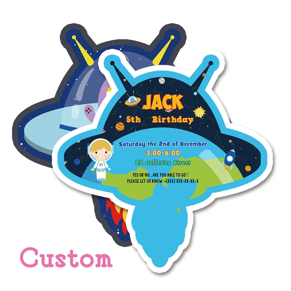 personalized 16pcs Вечерние Пригласительные открытки для астронавта, украшения для дня рождения, Детские праздничные принадлежности, пустые персонализированные украшения в космос астронавт - Цвет: personalized 16pcs