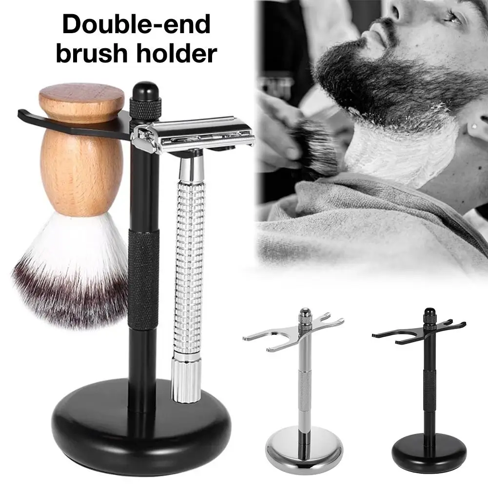 Men Shaving Tool Holder 2 In1 Silver Compact Zinc Alloy Brush Manual Razor Stand Holders Safety |