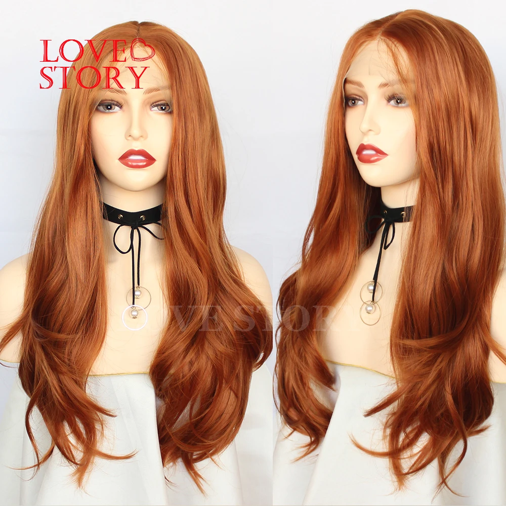 

Lovestory Orange Color Synthetic Replacement Wig Natural Wave Glueless Synthetic Lace Front Wigs With Babyhair